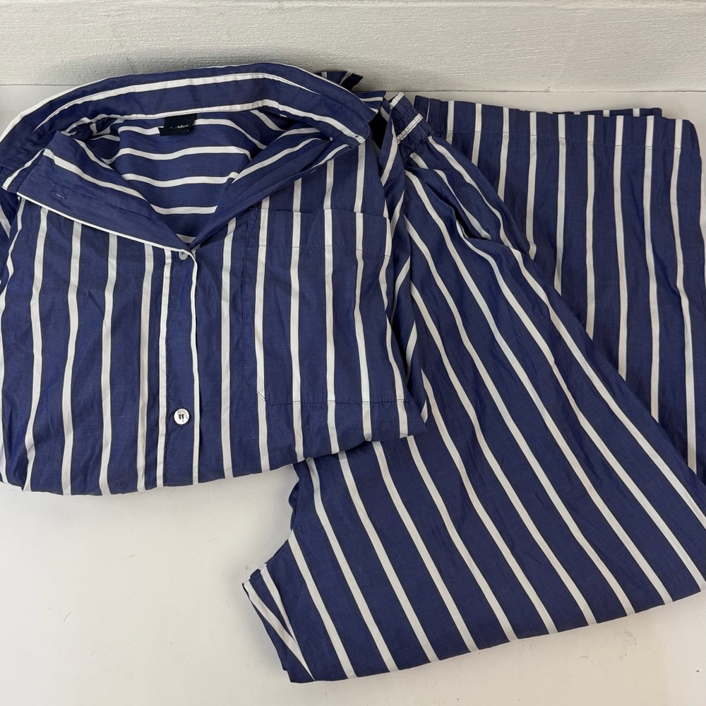 MaxMara Leisure Blue Striped Cotton Poplin Button Down Shirt and Pants Set, 12